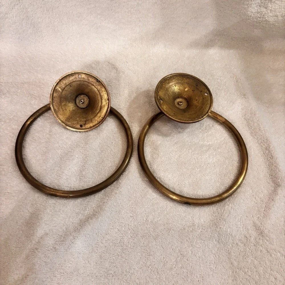Vintage Brass Towel Rings Set of 2 Floral Backplate Bathroom Wall Hardware